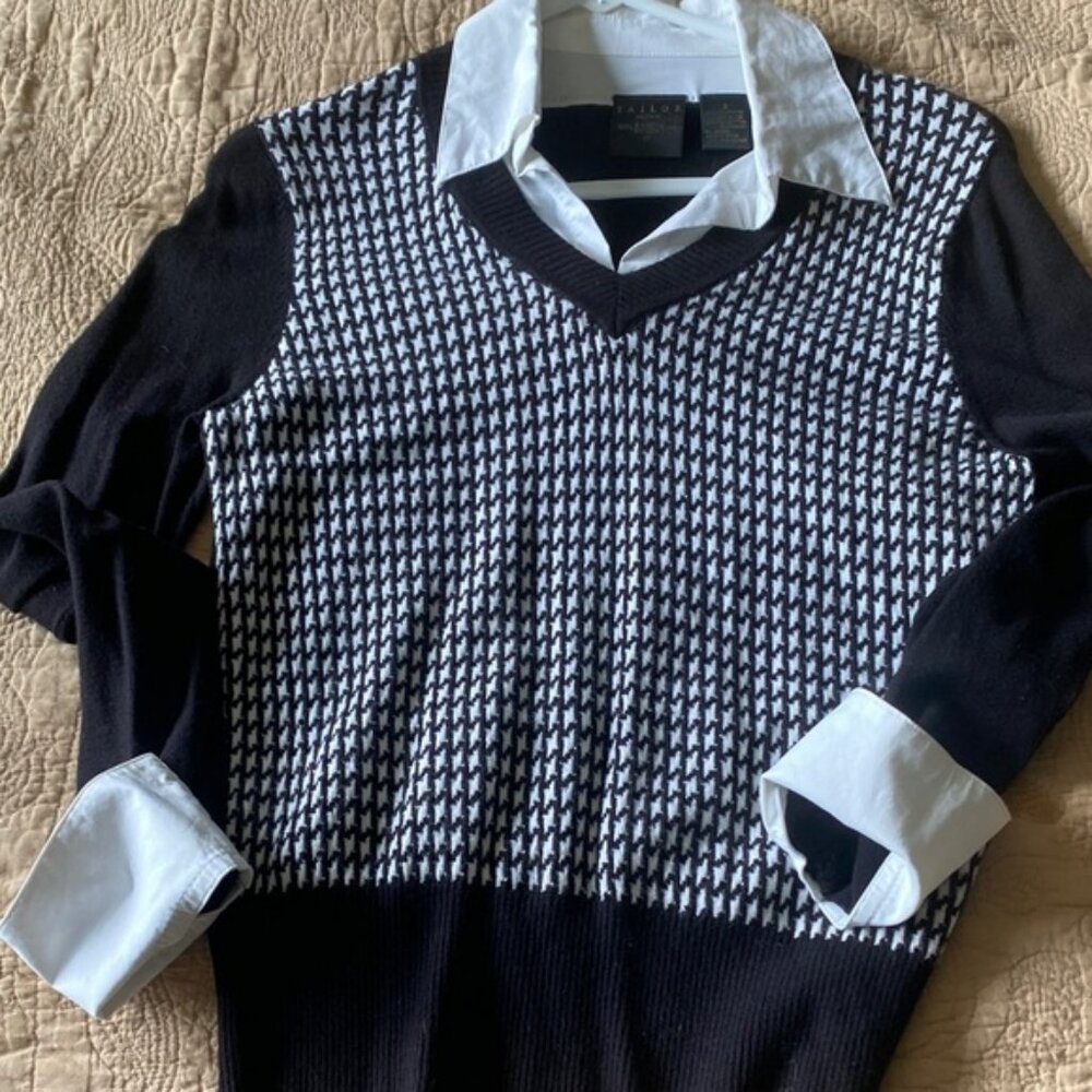Chic Black and White Houndstooth Sweater by Talbots
